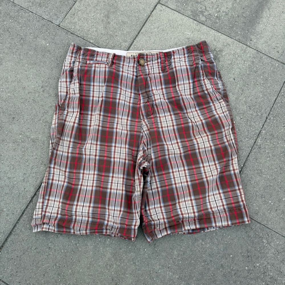 Abercrombie & Fitch Mens Plaid Cargo Shorts Brown Red Blue Size 34